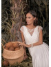 V Neck Ivory Satin Minimalist Wedding Dress With Lace Jacket